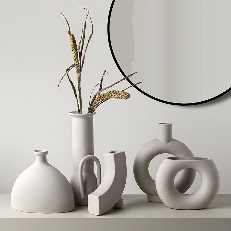 Modern Off - White Ceramic Vase Set – Minimalist Sculptural Décor - Tiny Porcelain
