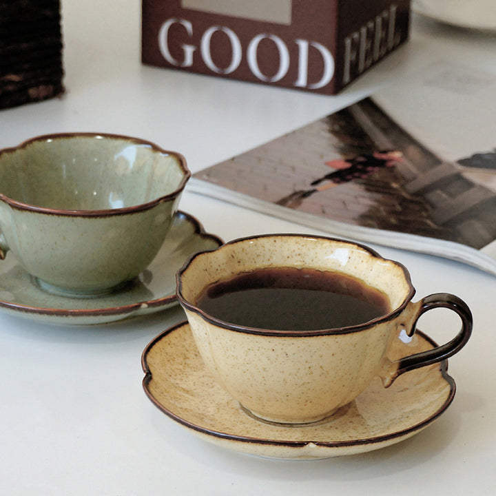 Retro Kiln‑Baked Underglaze Porcelain Coffee Set – Artisan Cup & Saucer