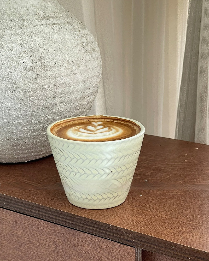 Retro glaze ceramic cup with embossed wheat relief — artisan 240 ml vintage style mug