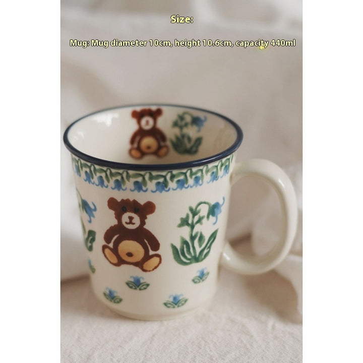 Teddy Bear Pattern Ceramic Coffee Cup & Saucer Set – Hand-Painted 220ml Mug