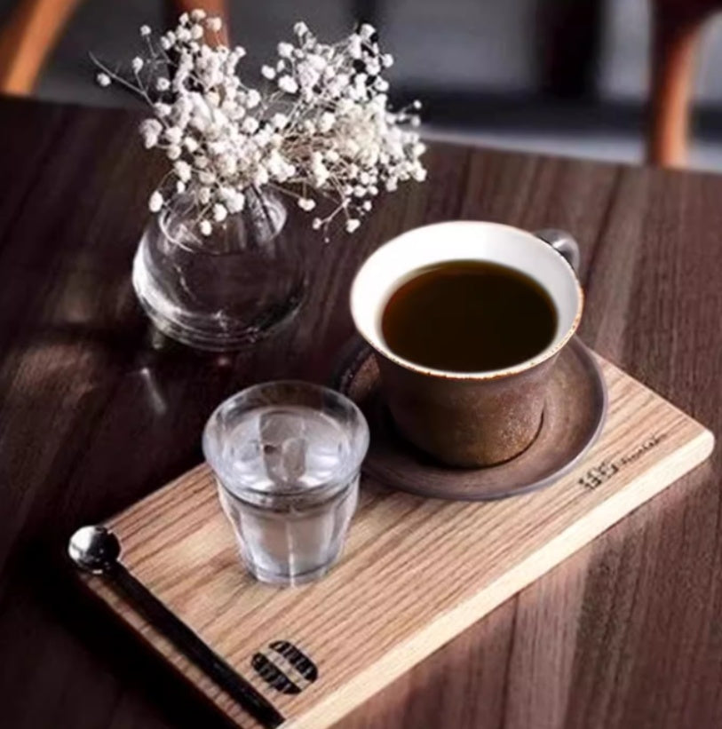 Handmade Japanese-style stoneware coffee set with saucer – retro ceramic cup crafted from pottery (170×170×145mm)
