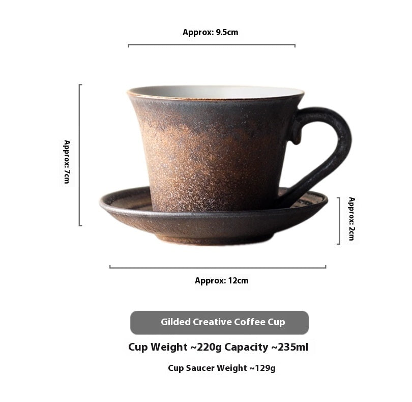 Handmade Japanese-style stoneware coffee set with saucer – retro ceramic cup crafted from pottery (170×170×145mm)