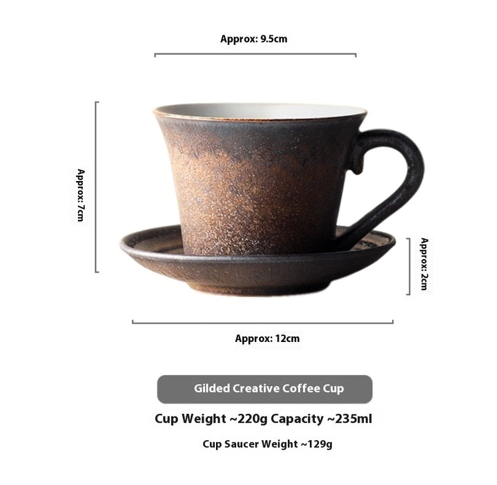 Handmade Japanese-style stoneware coffee set with saucer – retro ceramic cup crafted from pottery (170×170×145mm)