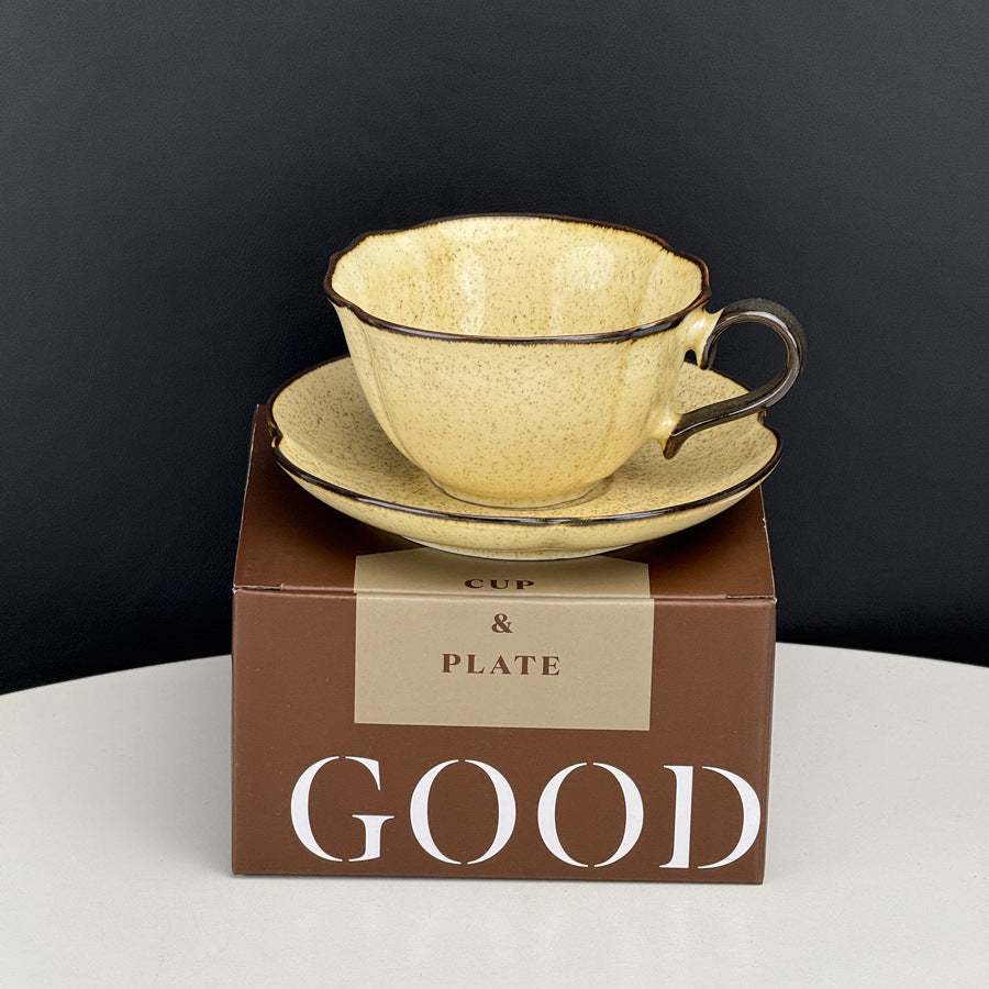 Retro Kiln‑Baked Underglaze Porcelain Coffee Set – Artisan Cup & Saucer