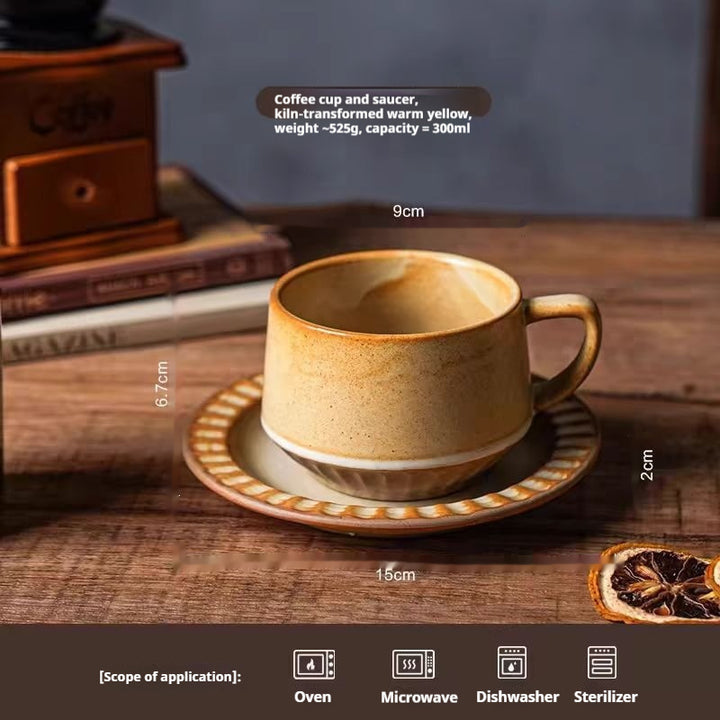 Flower-patterned retro ceramic coffee cup and saucer set – 300ml gentle vintage style mug in assorted soft colors