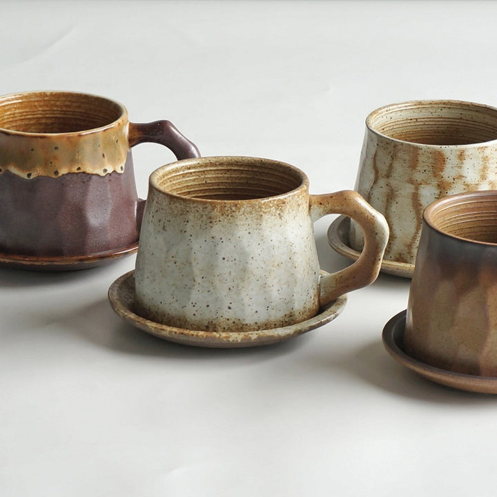 Creative Stoneware Coffee Cup And Saucer Set Japanese Retro