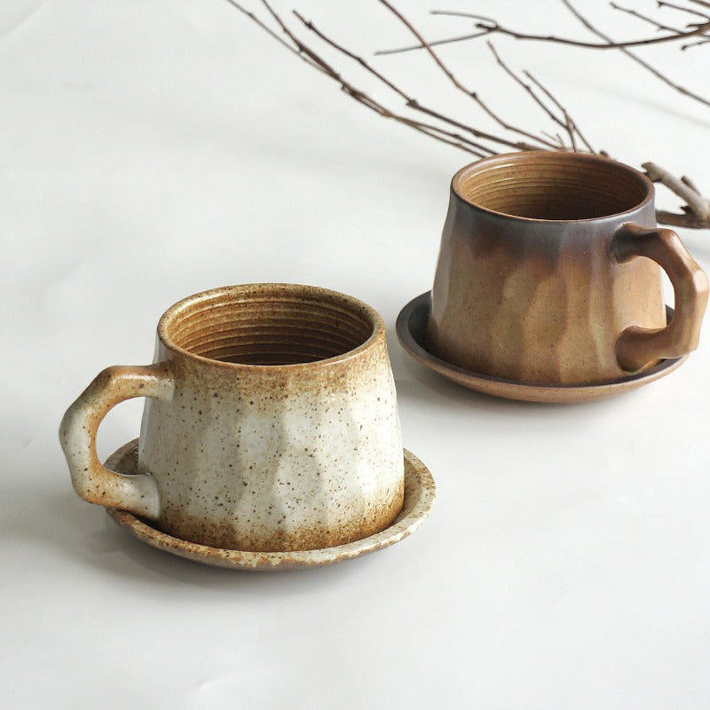 Creative Stoneware Coffee Cup And Saucer Set Japanese Retro