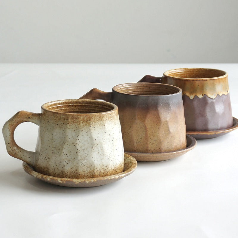 Creative Stoneware Coffee Cup And Saucer Set Japanese Retro