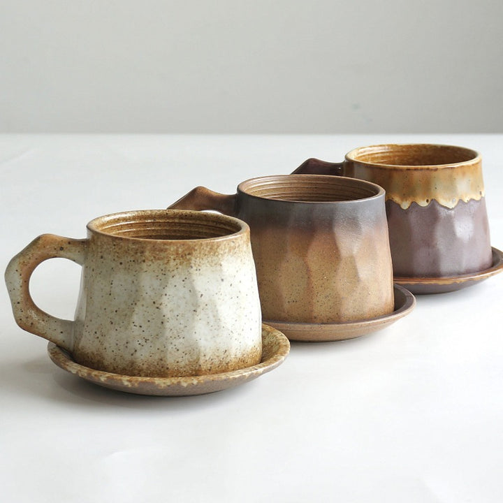 Creative Stoneware Coffee Cup And Saucer Set Japanese Retro
