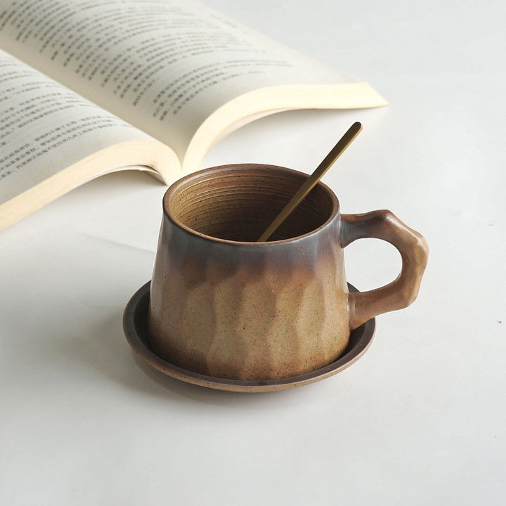 Creative Stoneware Coffee Cup And Saucer Set Japanese Retro