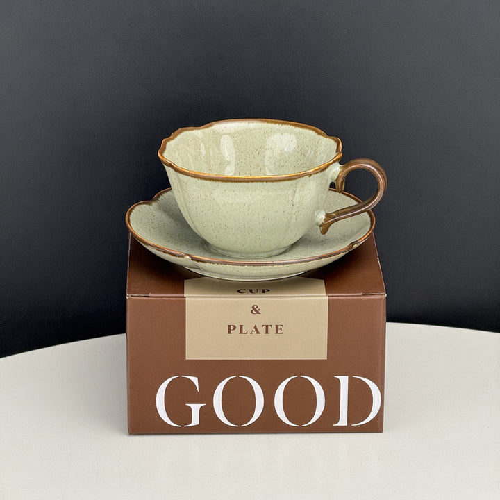 Retro Kiln‑Baked Underglaze Porcelain Coffee Set – Artisan Cup & Saucer