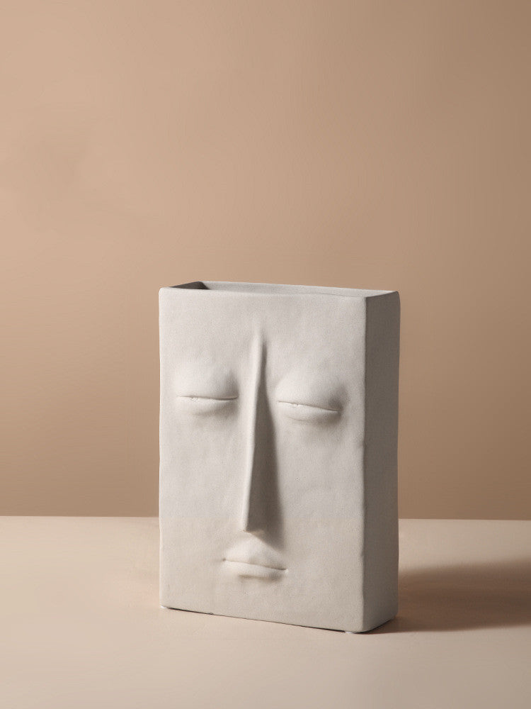 Nordic Creative Ceramic Vase Human Face Shape Vase Decorative Statue