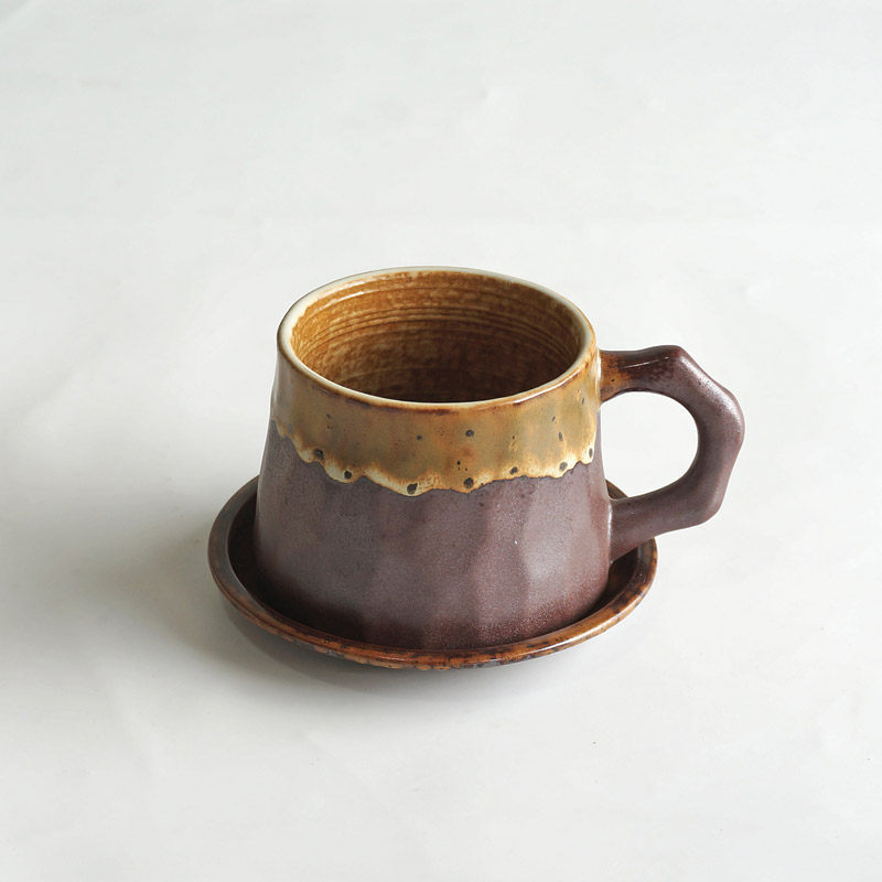 Creative Stoneware Coffee Cup And Saucer Set Japanese Retro