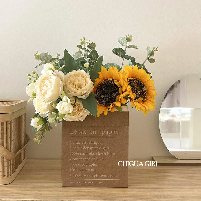 Sun Flower Bouquet Paper Bag Artificial Flowers