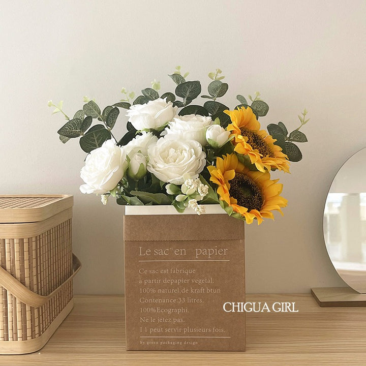 Sun Flower Bouquet Paper Bag Artificial Flowers