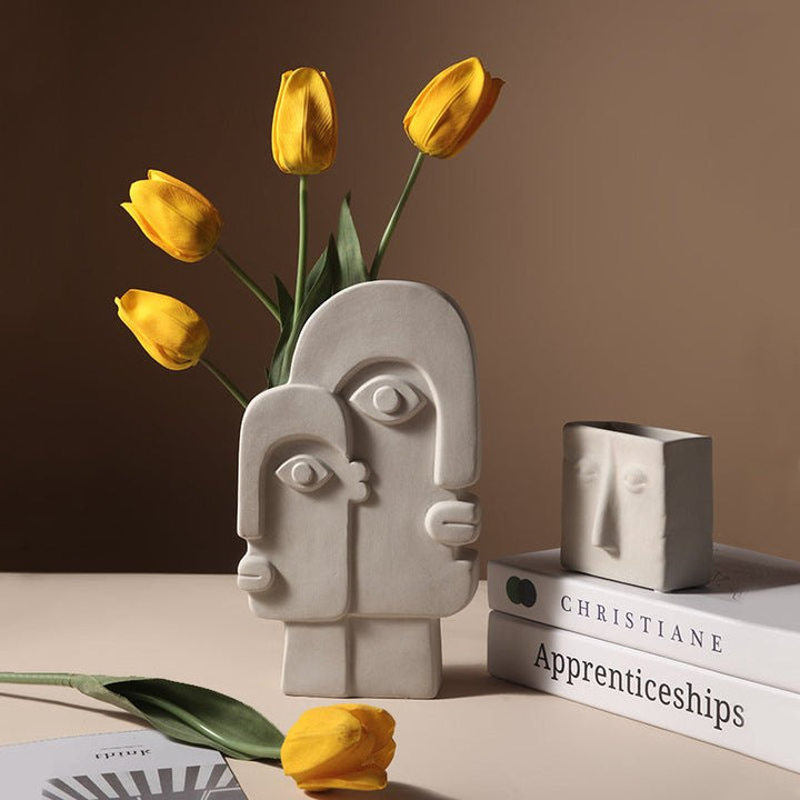 Abstract Face Ceramic Vase Set – Modern Artistic Design - Tiny Porcelain