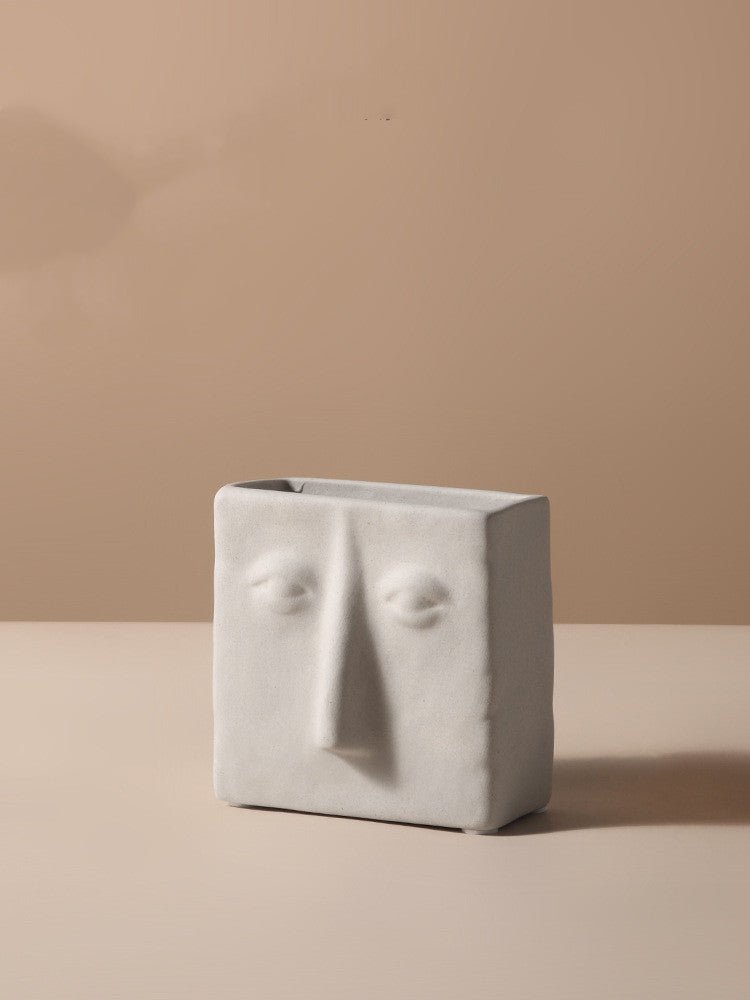 Abstract Face Shape White Ceramic Vase Set - Tiny Porcelain