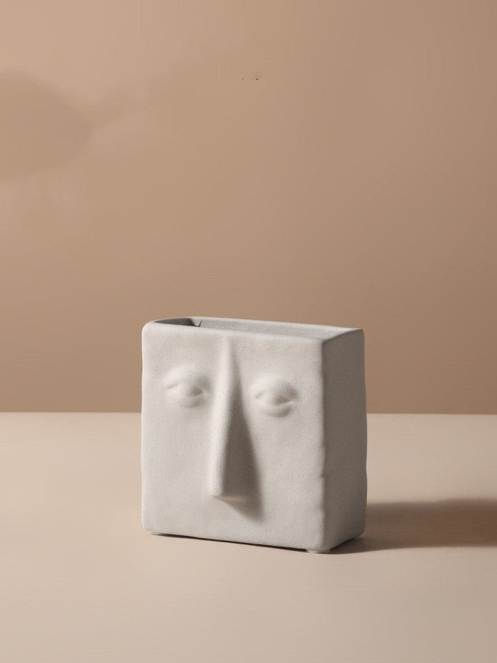 Abstract Face Shape White Ceramic Vase Set - Tiny Porcelain