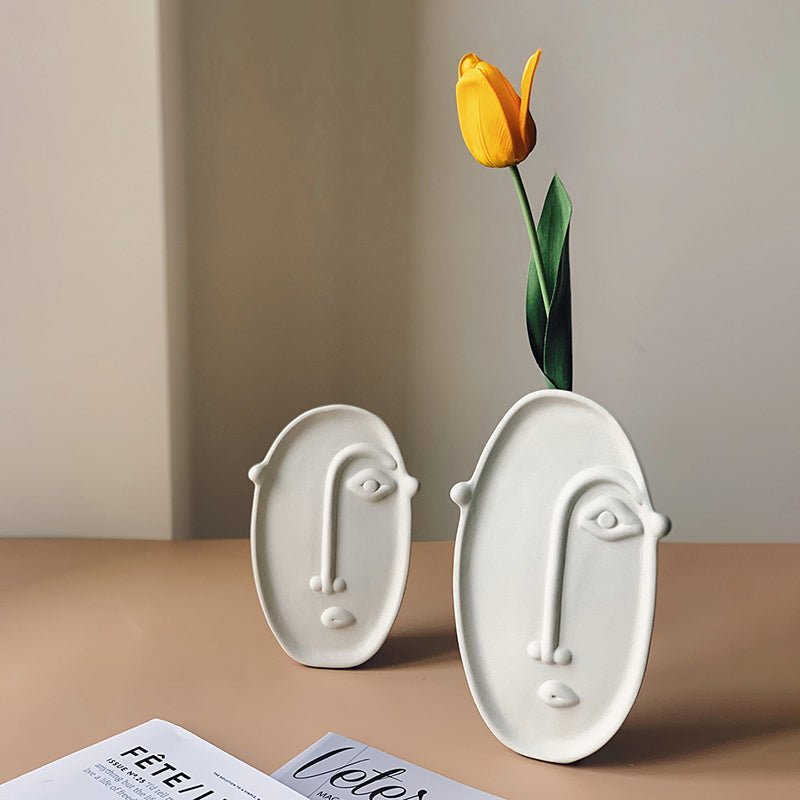 Abstract Face Shape White Ceramic Vase Set - Tiny Porcelain