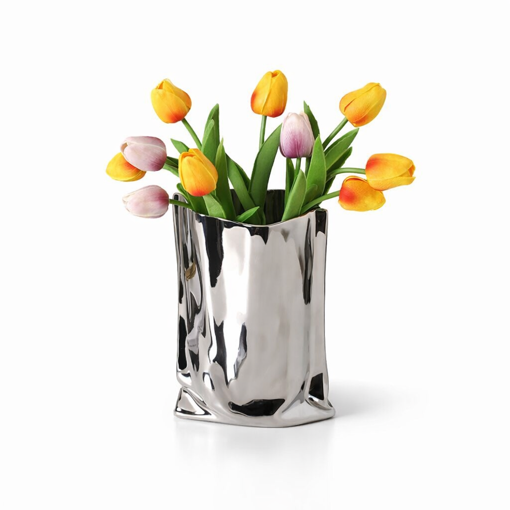 8" Silver Plated Ceramic Vase Decorative Floral Vase - Tiny Porcelain