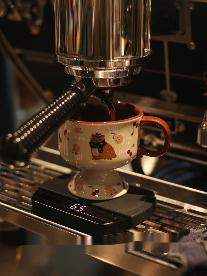 Antique Caramel Cat Ceramic Goblet – 250 ml Handpainted Mug & Saucer Set