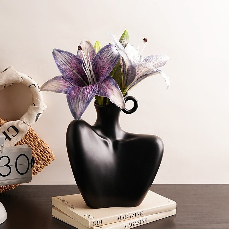 Artistic Clavicle Ceramic Vase – Modern Sculptural Design - Black - Tiny Porcelain