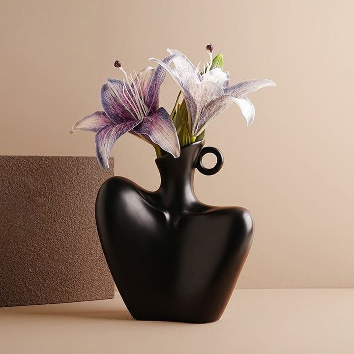 Artistic Clavicle Ceramic Vase – Modern Sculptural Design - Black - Tiny Porcelain