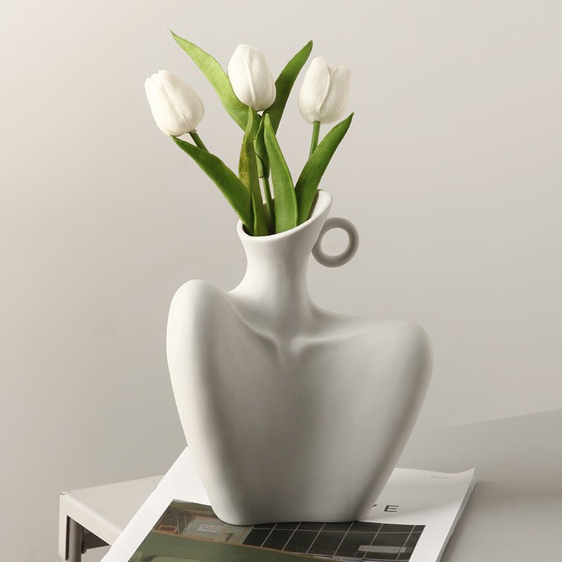 Artistic Clavicle Ceramic Vase – Modern Sculptural Design - White - Tiny Porcelain