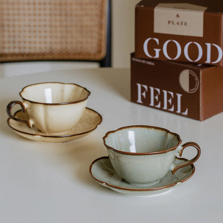 Retro Kiln‑Baked Underglaze Porcelain Coffee Set – Artisan Cup & Saucer