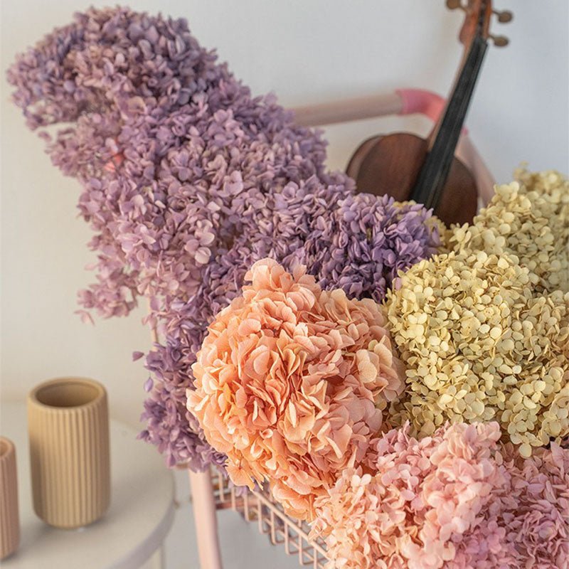 Dried Flower Hydrangea Bouquet Home Decorative Flower Pink Five Branch - Tiny Porcelain