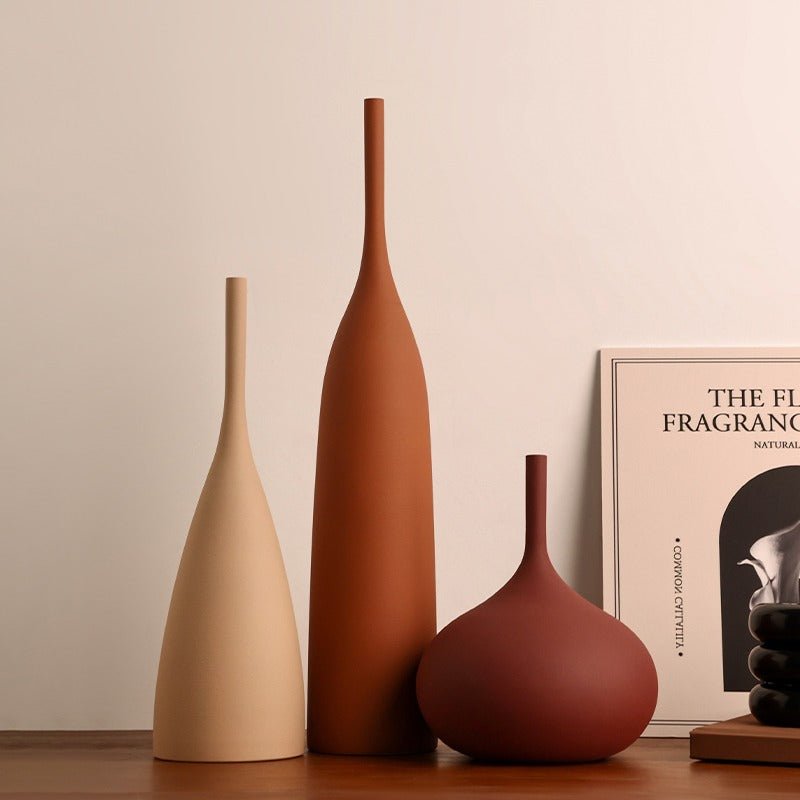 Matte Earth Tone Ceramic Vase Set – Modern Minimalist Design - Tiny Porcelain