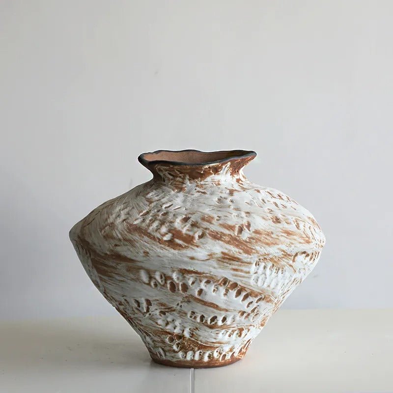 Rustic Wabi Sabi Wide Ceramic Vase – Frost Artisanal Handcrafted Decor Piece - Tiny Porcelain