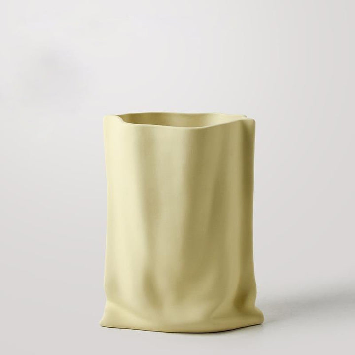 Sculptural Ceramic Vase – Elegant Crumpled Design - Tiny Porcelain