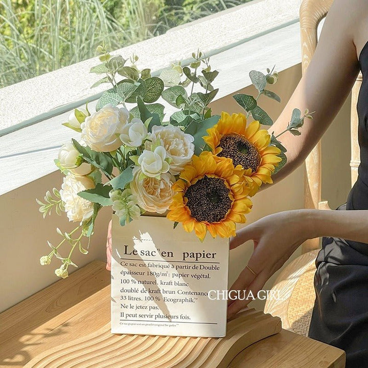 Sun Flower Bouquet Paper Bag Artificial Flowers - Tiny Porcelain