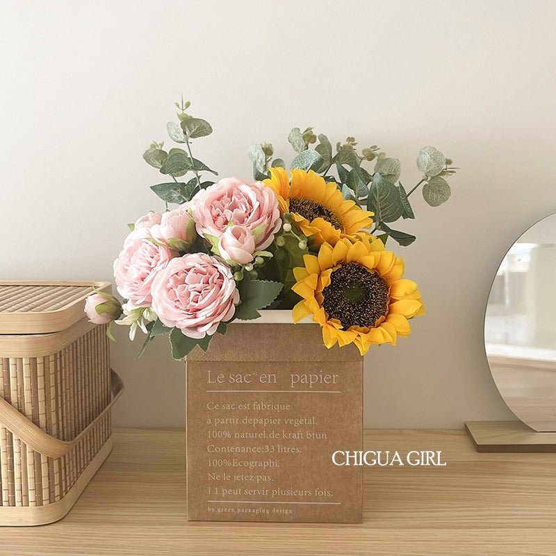 Sun Flower Bouquet Paper Bag Artificial Flowers - Tiny Porcelain