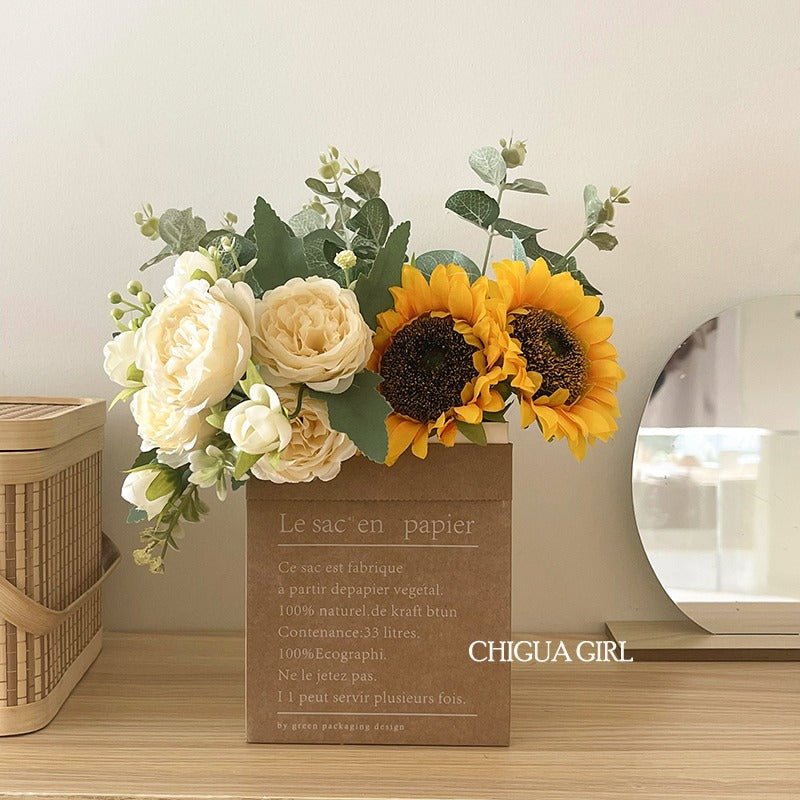 Sun Flower Bouquet Paper Bag Artificial Flowers - Tiny Porcelain