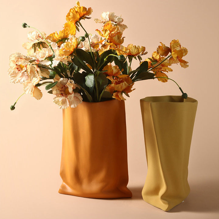 9" Bag Shape Ceramic Vase Decorative Floral Vase