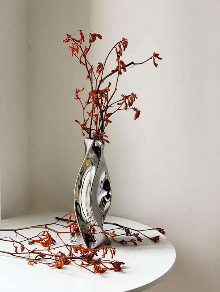 Spiral Shape Silver Pated Ceramic Vase