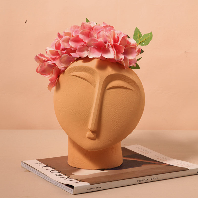 Human Head Shape Ceramic Vase Decorative Statue