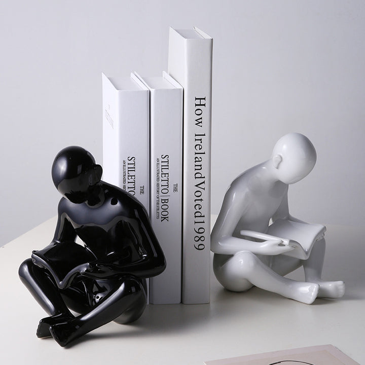 Set of 2 Readers Shaped Ceramic Bookends Decorative Statue
