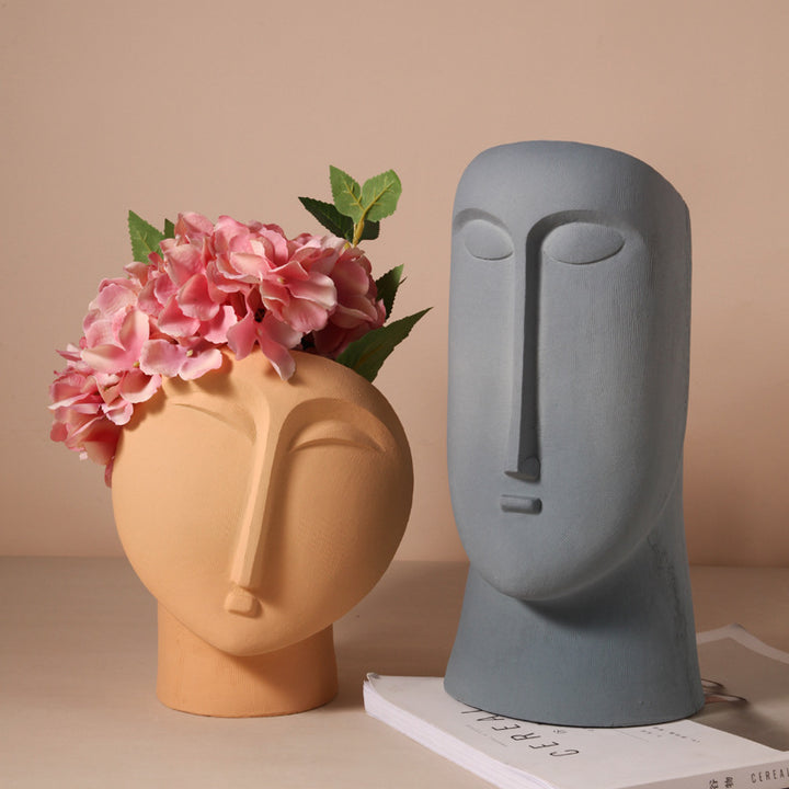 Human Head Shape Ceramic Vase Decorative Statue