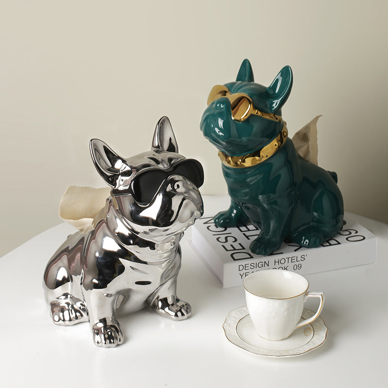 French Bulldog Ceramic Tissue Box Holder Table Decoration Home Decoration