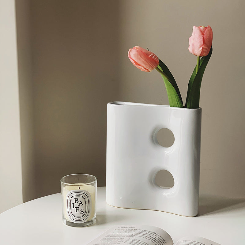 Horn Shape Ceramic Vase Windowsill Decor White
