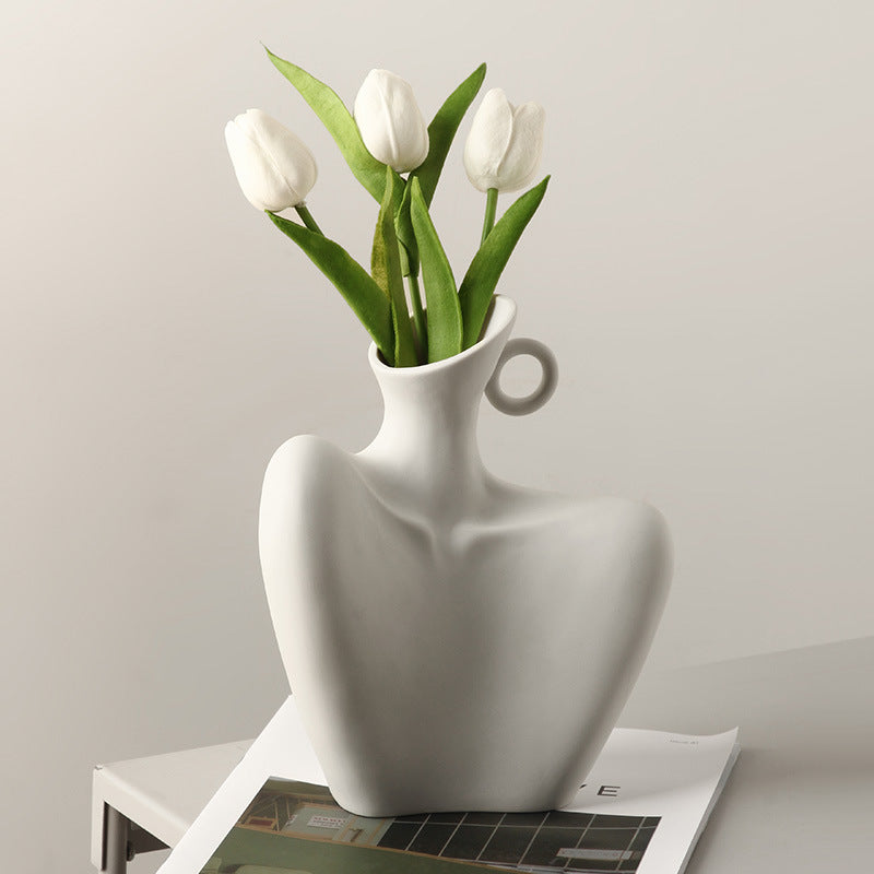 8" Body Shape Ceramic Vase Flora Vase White Middle