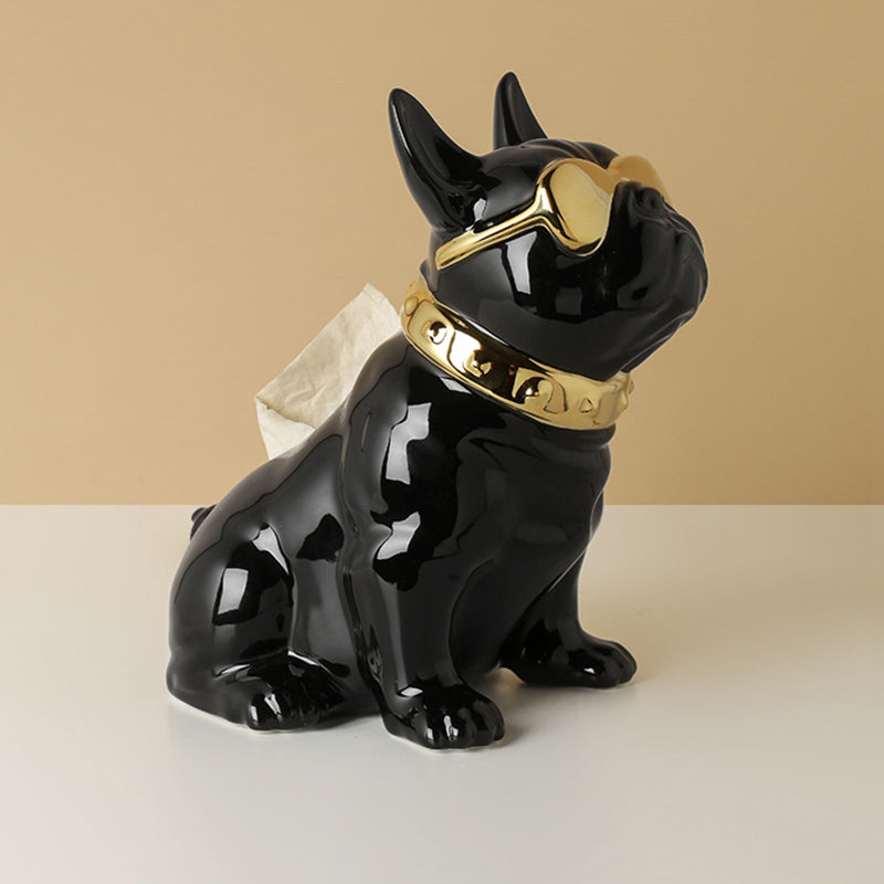 French Bulldog Ceramic Tissue Box Holder Decorative Statue