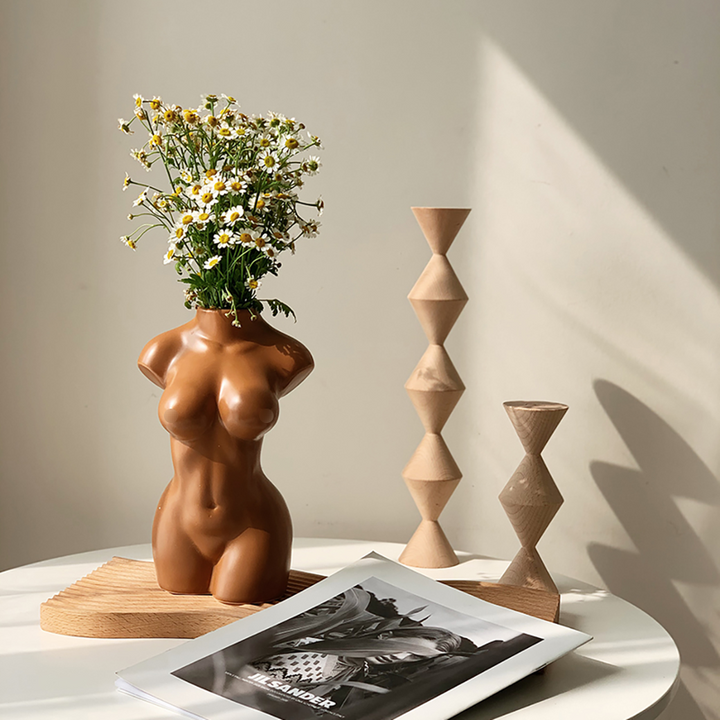Body Art Shape Ceramic Vase Brown