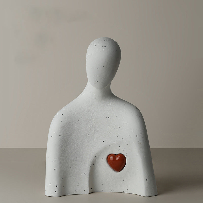 Human Shaped Red Heart Ceramic Statue Decorative Statue