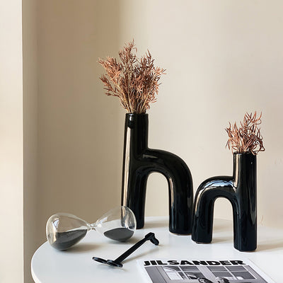 Nordic H Shape Black Ceramic Vase