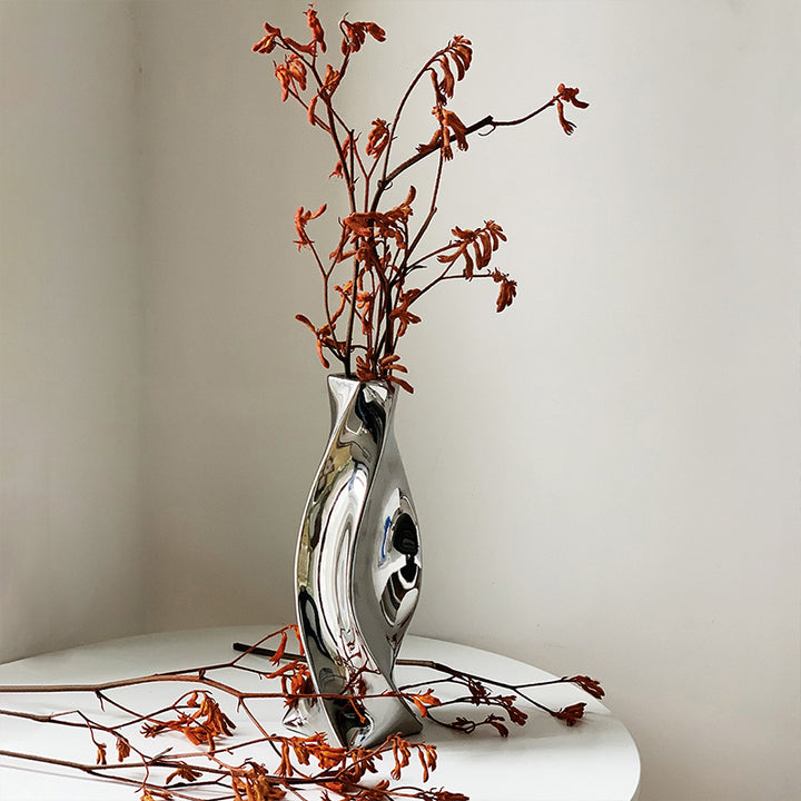 Spiral Shape Silver Pated Ceramic Vase