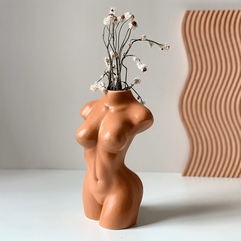 Female Body Shape Bust White Ceramic Vase - Black and White Vases - Tiny Porcelain